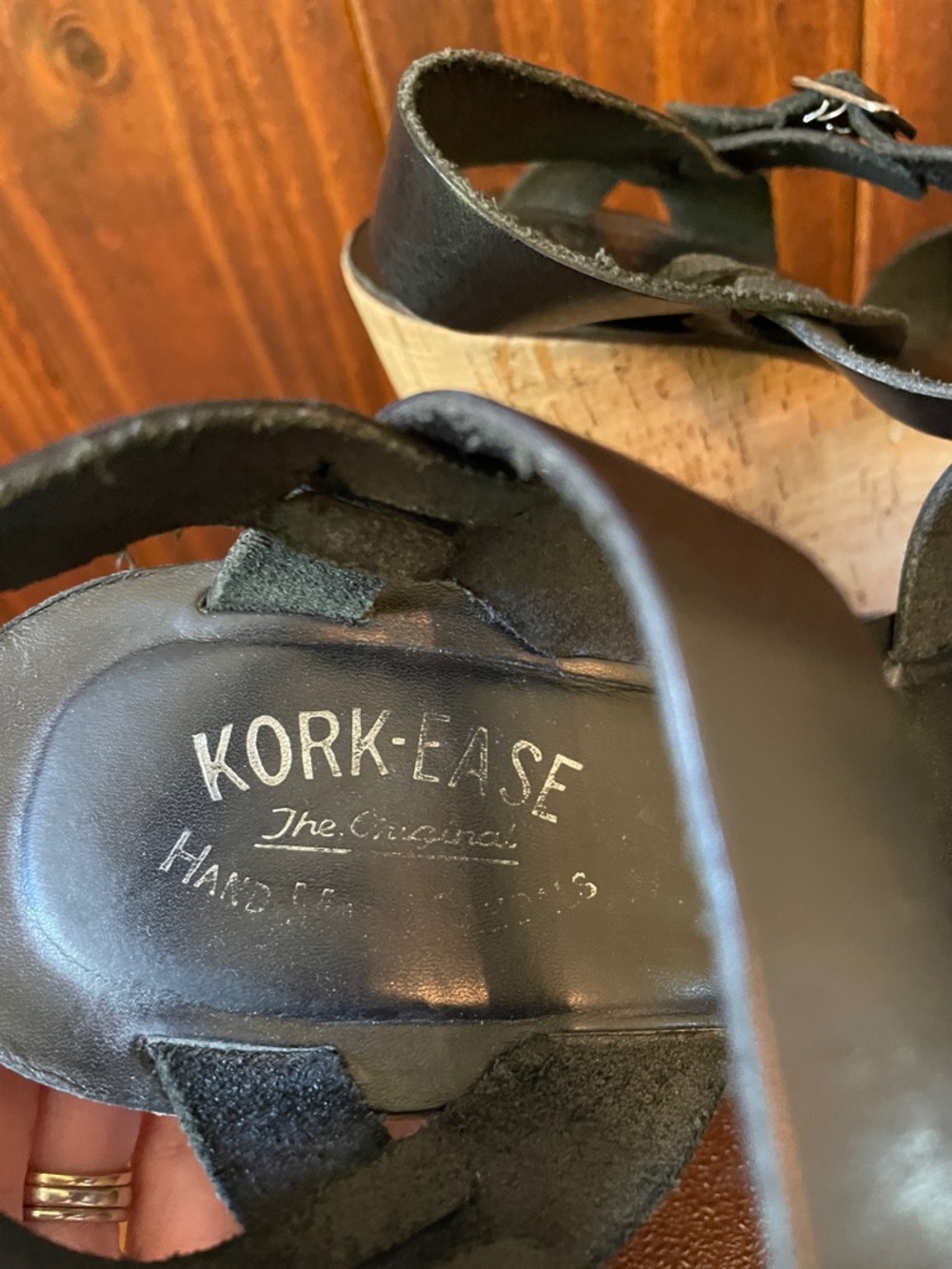 Kork-Ease Black Leather Cork Platform Wedge Sandals Sz9 - Picture 2 of 11